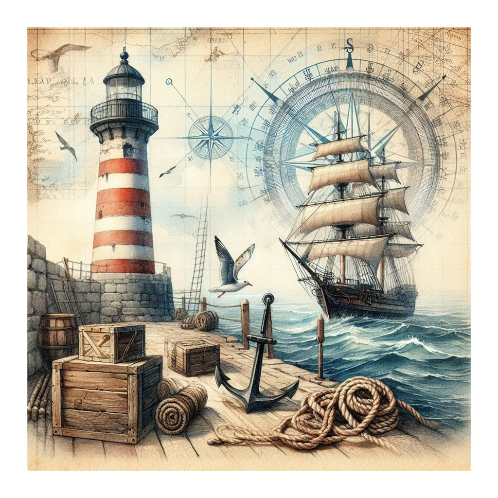 FHBUBPUP Lighthouse Ship Diamond Art Kits for Adults, Diamond Painting Kits for Beginners - DIY Full Drill Round Diamond Dot Gem Art, Craft Gift Home Wall Decoration 12×12Inch