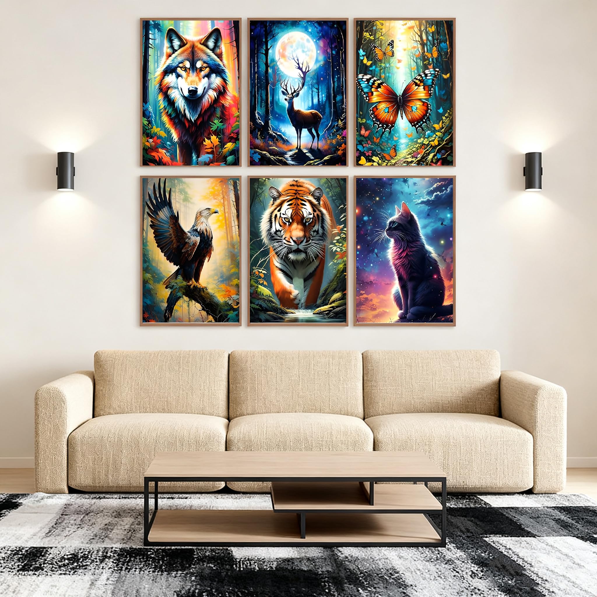 Mowana 6pack Diamond Painting Kits for Adults, Animals Diamond Art Kits for Adults Beginners, 5D DIY Full Drill Round Diamond Paintings Peinture Diamant Pour Adulte Wall Decor (11.8x15.7inch)