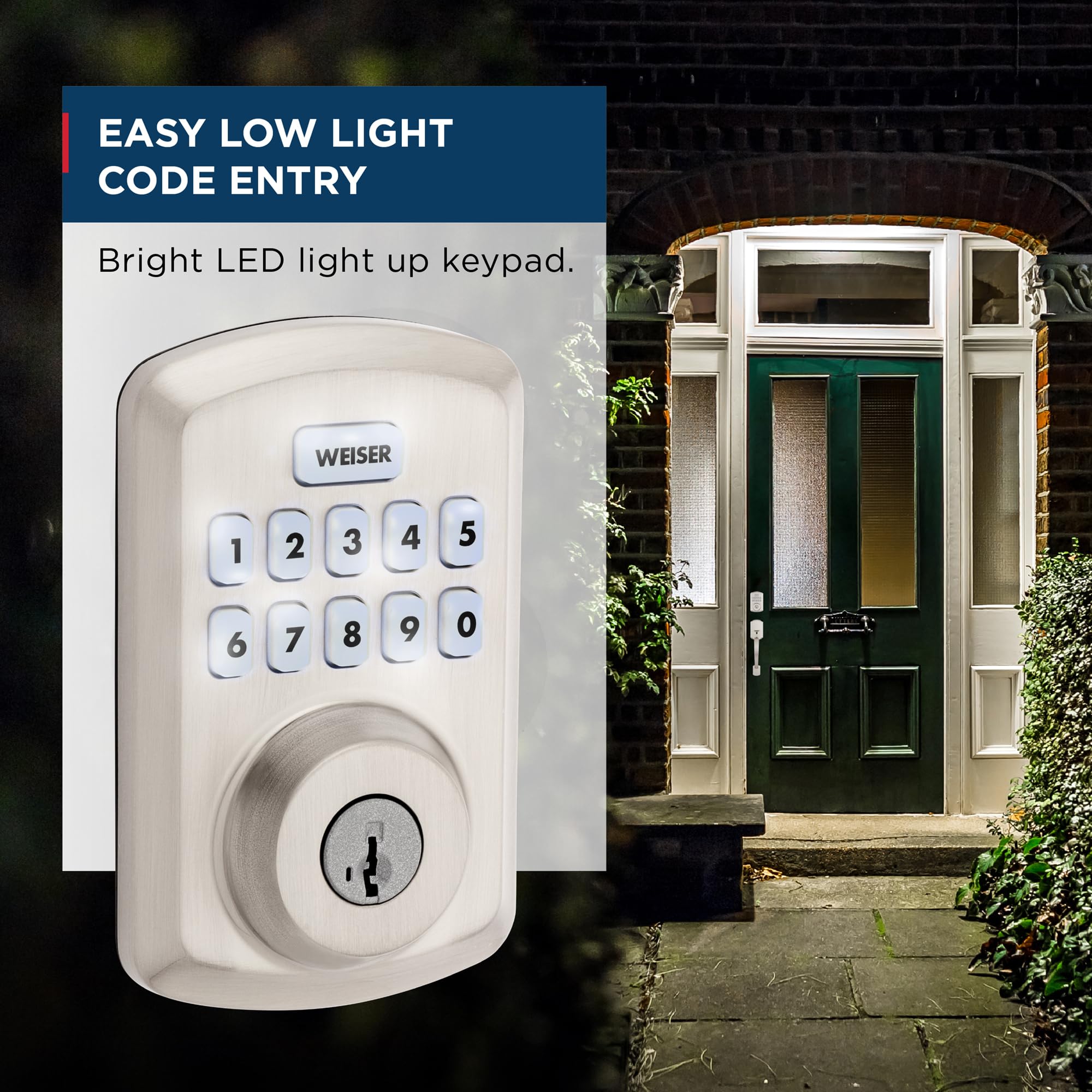 Weiser Powerbolt 3 Satin Nickel Keyless Entry Door Lock/Deadbolt Lock, 10-Button Keypad Door Lock with Auto Lock and 12-Month Battery Life, Electronic Door Locks for Front Door, Home Décor