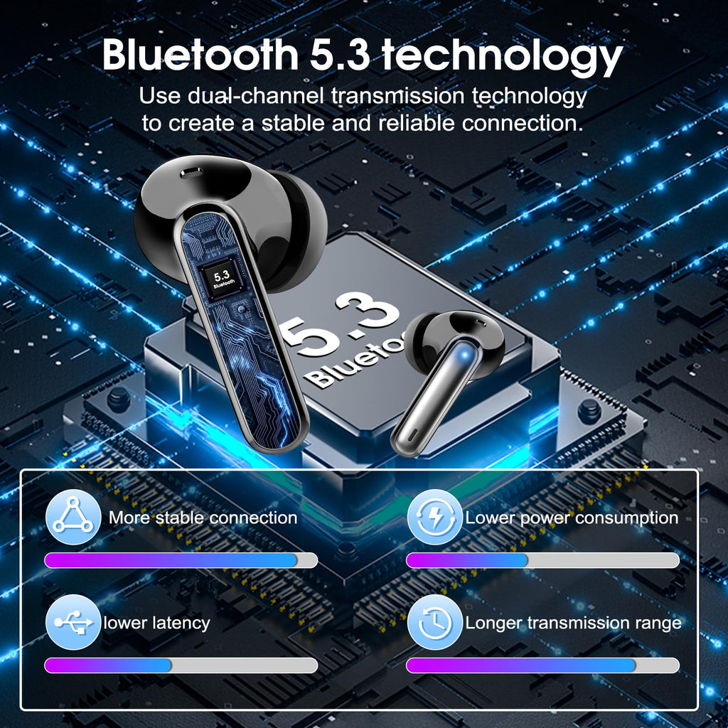 Wireless Earbuds, 2026 Bluetooth 5.3 Headphones HiFi Stereo Ear Bud, 40Hrs Playtime Bluetooth Earbuds with 4 ENC Noise Cancelling Mics, IP7 Waterproof, LED Display Wireless Earphones for Android/iOS