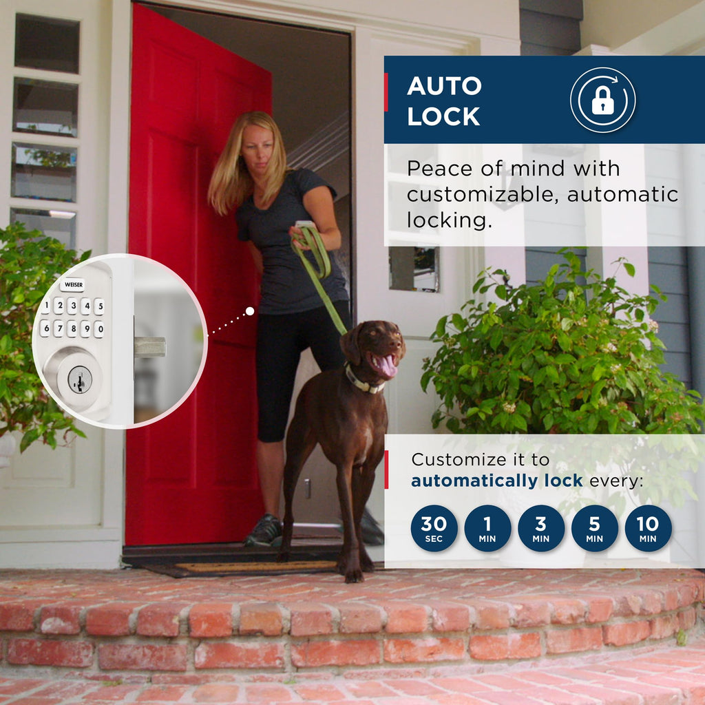 Weiser Powerbolt 3 Satin Nickel Keyless Entry Door Lock/Deadbolt Lock, 10-Button Keypad Door Lock with Auto Lock and 12-Month Battery Life, Electronic Door Locks for Front Door, Home Décor