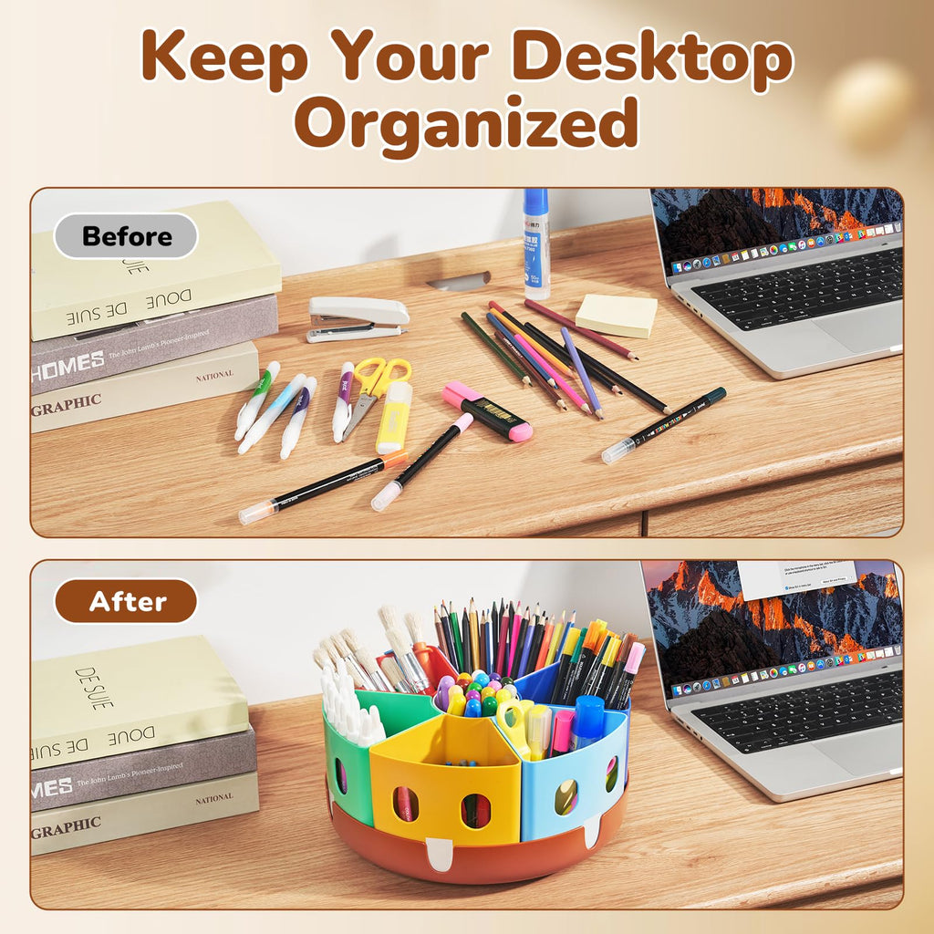 Gamenote Rotating Art Supply Organizer Lazy Susan Office School Supplies for Kids Desk Organizers and Storage Homeschool Craft Caddy Classroom Organization (Large)