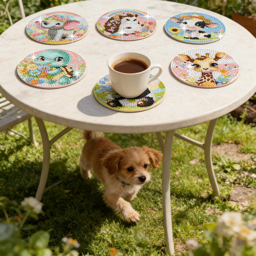 Muzagroo Art Cute Animals Diamond Painting Coasters Kits with Holder Diamond Art Coaster for Beginners Diamond Paintings Kits for Adults Stress-reducing Handicrafts 8 PCS (Animals)