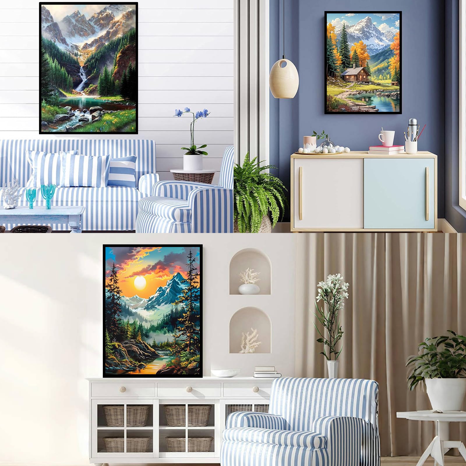Diamond Art Kits for Adults, 3 Packs Mountain Landscape Diamond Art Painting Kits for Adults, 5D DIY Full Round Drill Gem Craft for Adult Gifts, Home Wall Decor 11.8" x 15.7"