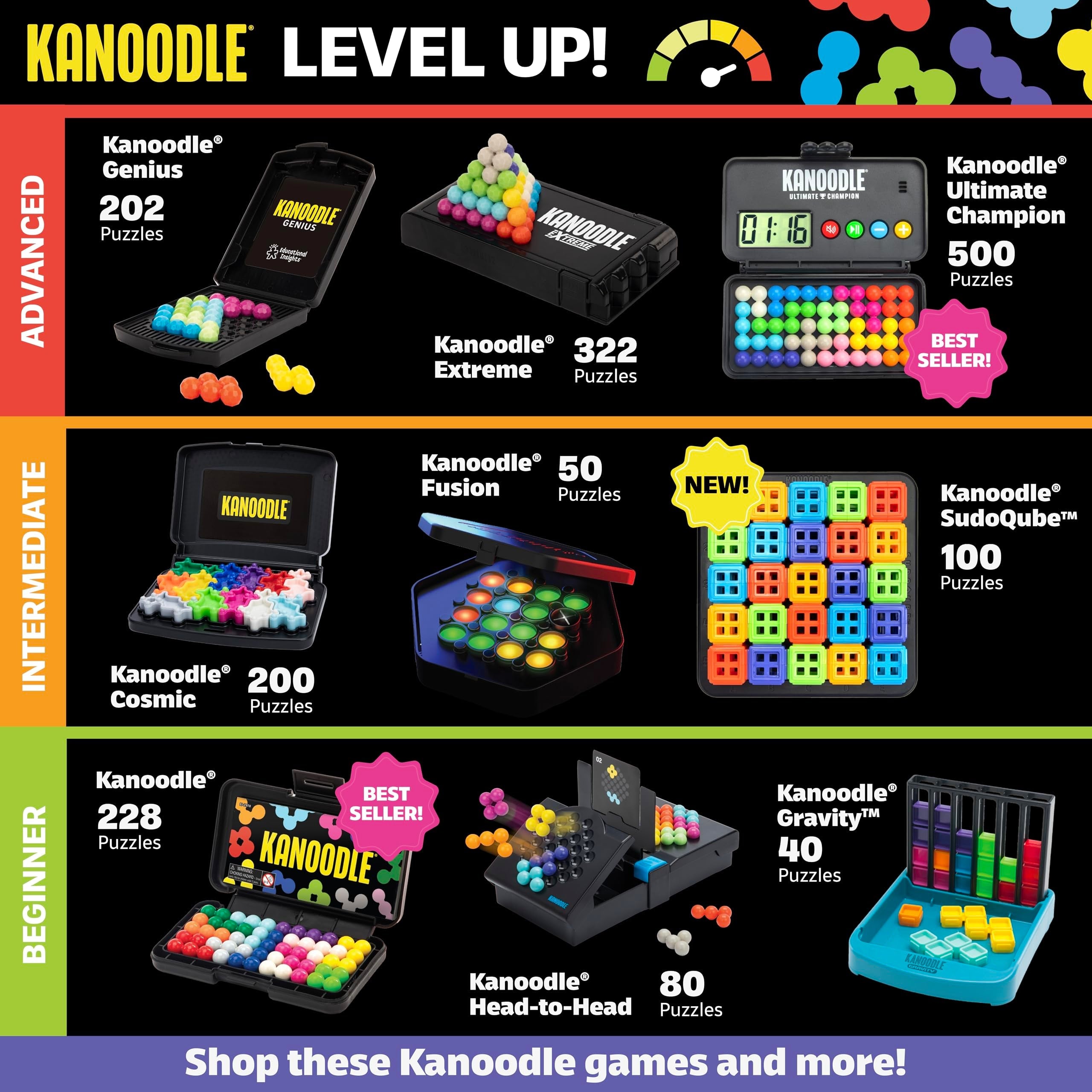 Educational Insights Kanoodle - Original 3D Brain Teaser Puzzle, Mind Challenge Toys for Single Player, Handheld Travel Games, Challenging Logic Puzzles and Gifts for Kids, Teens & Adults Ages 7+