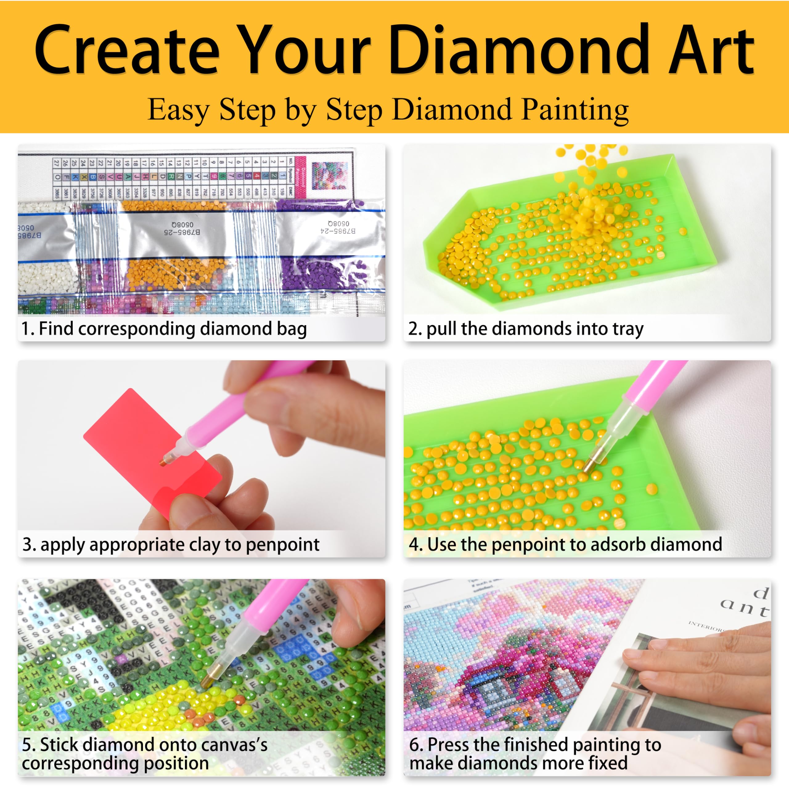 Mowana 6pack Diamond Painting Kits for Adults, Animals Diamond Art Kits for Adults Beginners, 5D DIY Full Drill Round Diamond Paintings Peinture Diamant Pour Adulte Wall Decor (11.8x15.7inch)