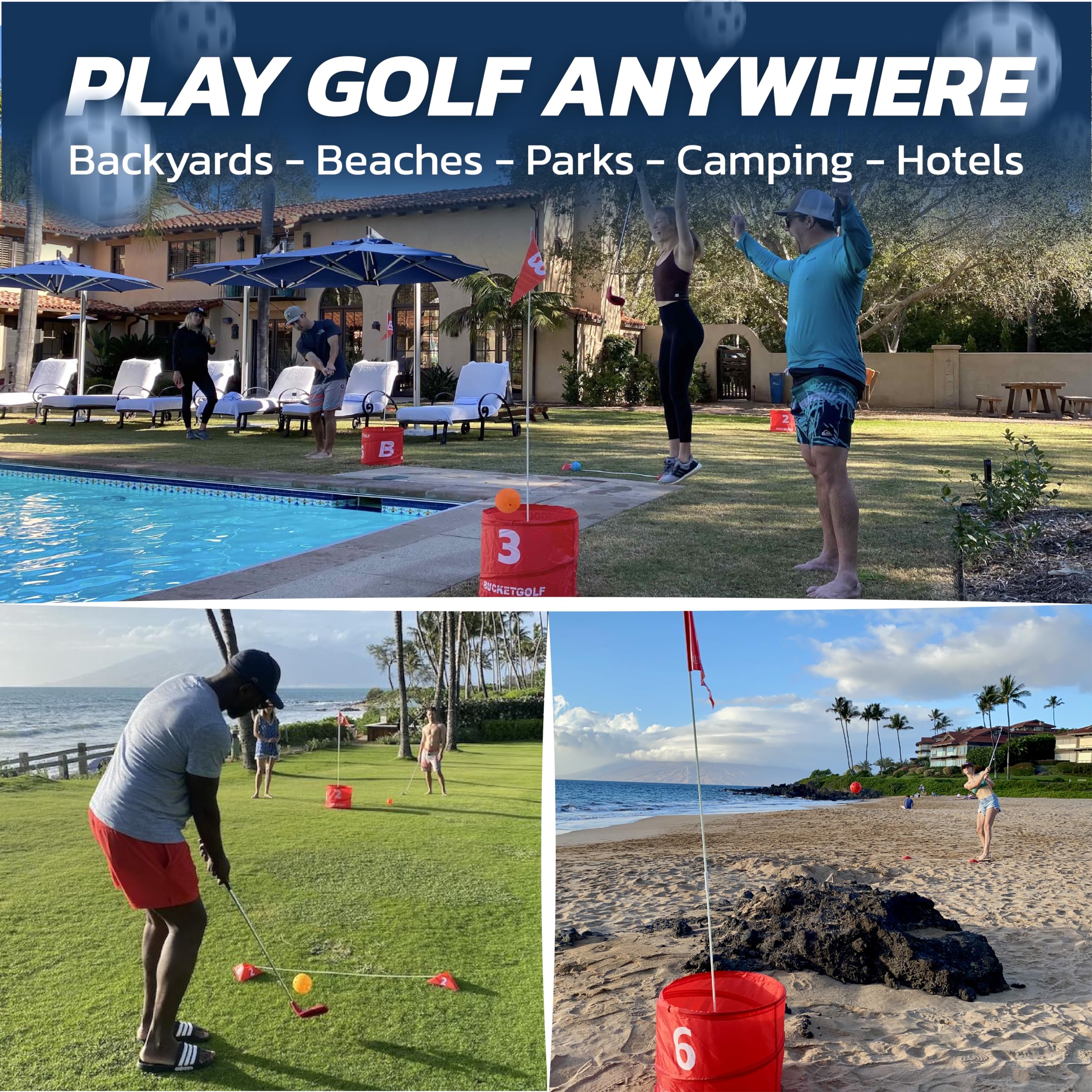 bucketgolf Game Pro The Ultimate Backyard Golf Game for Family, Adults and Kids - Portable 9 Hole Golf Course Play Outdoor, Lawn, Park (Without Clubs)