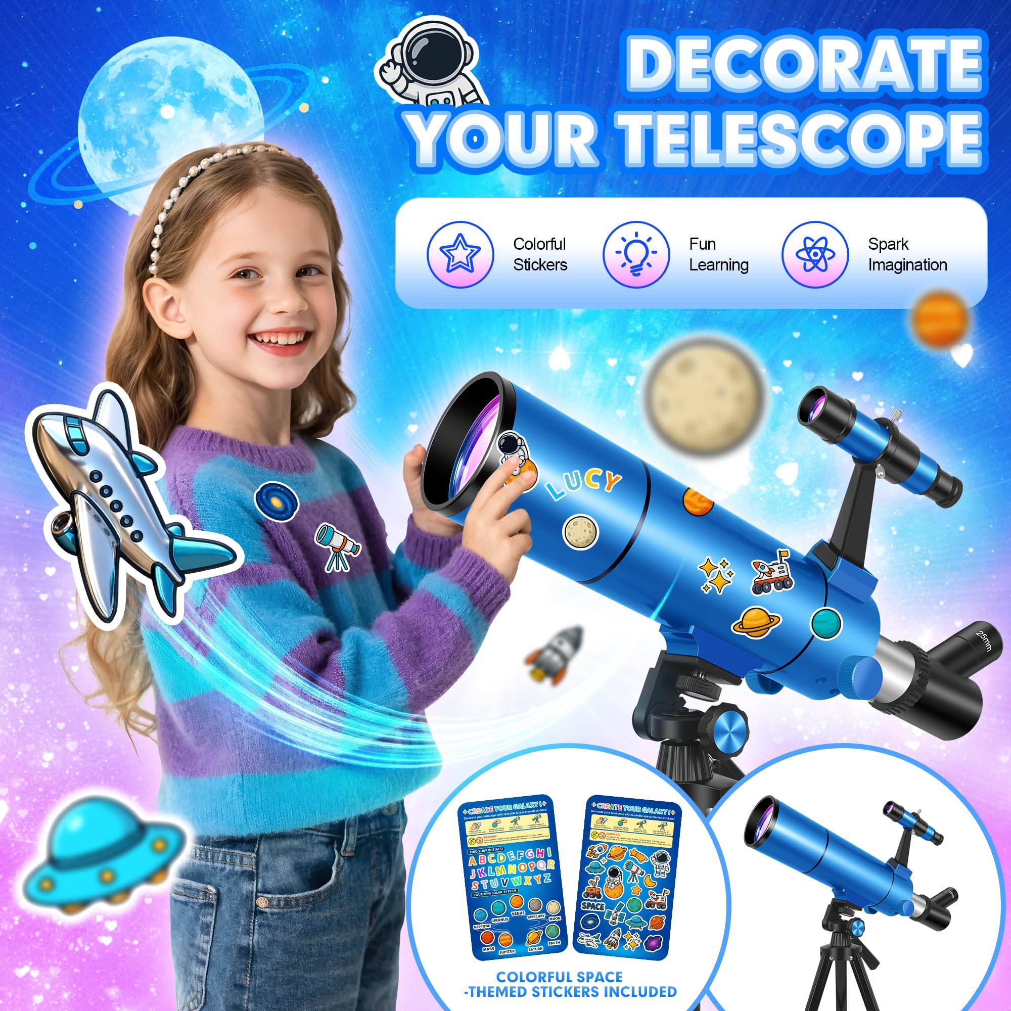HUGERSTAR Telescope for Adults Astronomy Professional, 80mm Aperture 500mm (20X-150X) Refractor Telescope for Beginners, Portable Travel Telescopes with Tripod, Phone Adapter, Stickers & Backpack