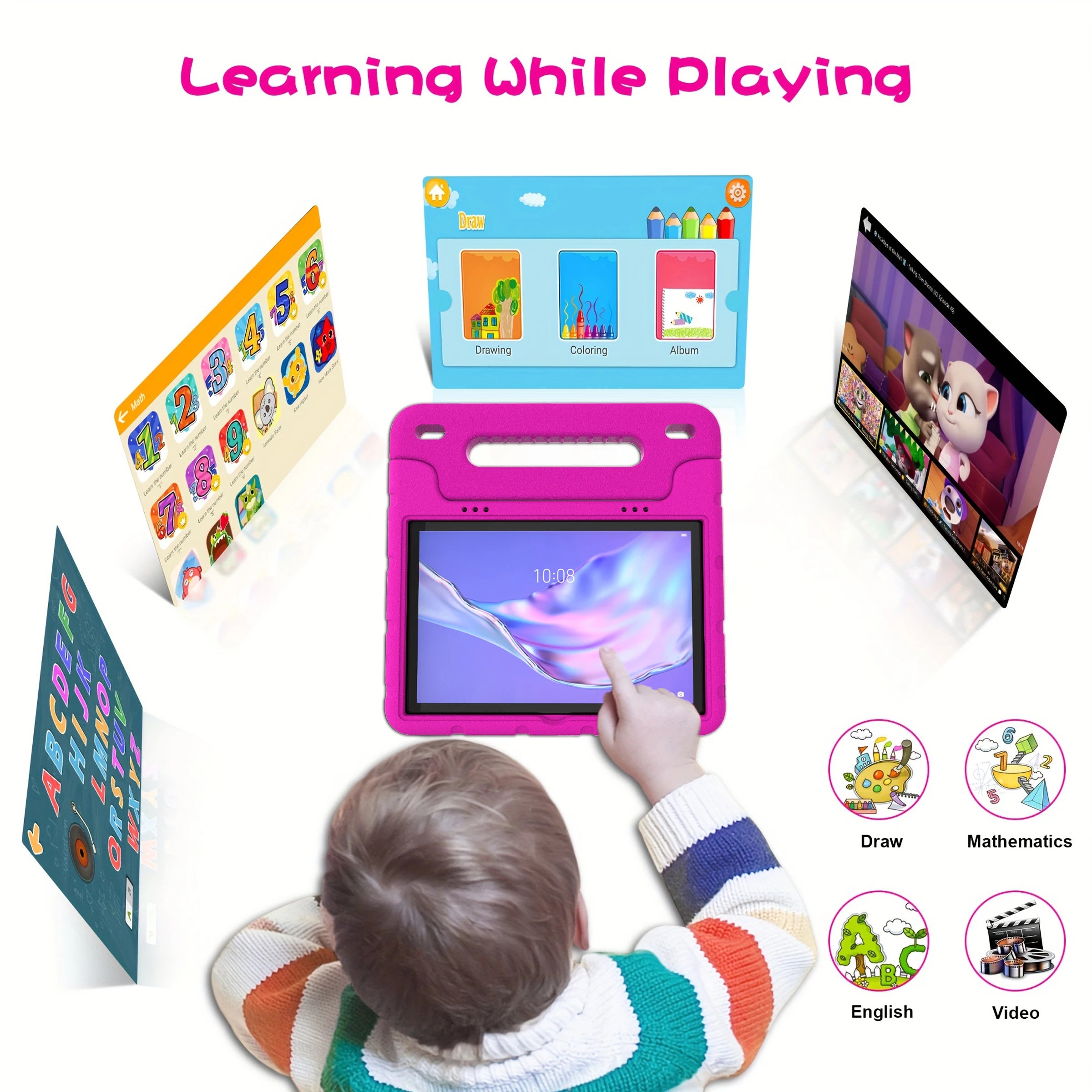 10 inch children's tablet, Android 13 tablet, with shock resistant protective case holder, 2GB RAM, 64GB ROM, 1T expansion, Wifi