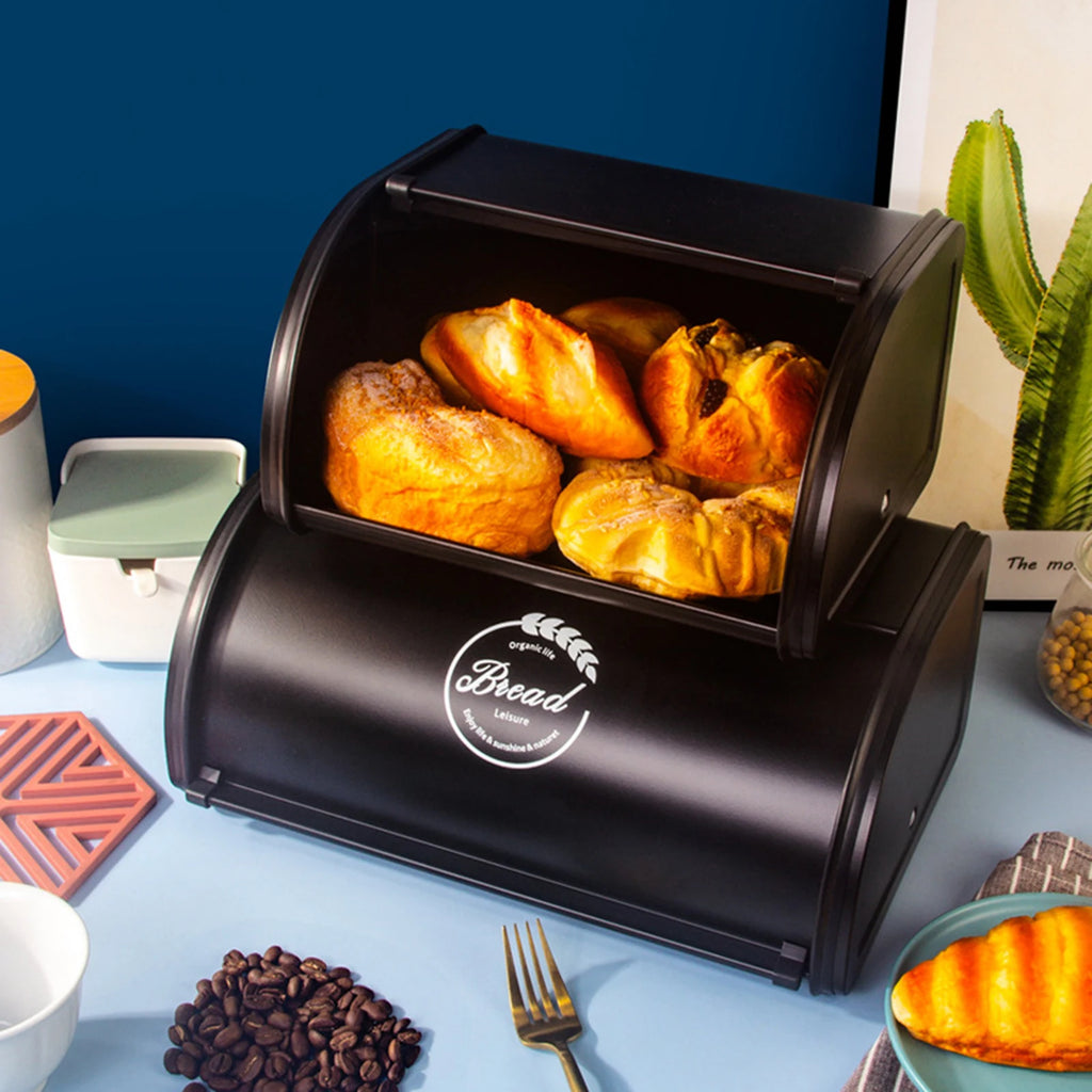 Retro Bread Bin Decorative Iron Practical with Lid Durable Dustproof Storage