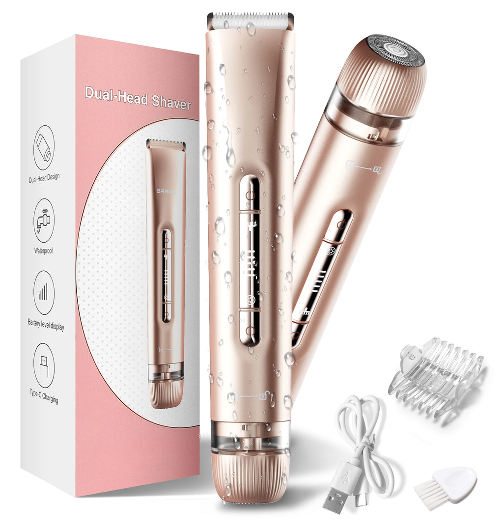 2-in-1 Bikini Trimmer for Women – Dual Head Electric Razor, IPX7 Waterproof, Wet & Dry