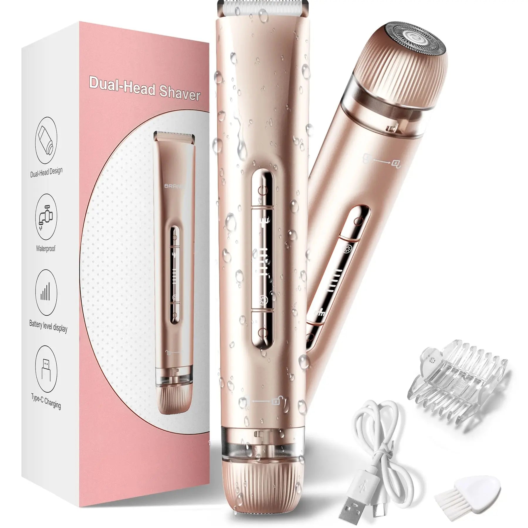 2-in-1 Bikini Trimmer for Women – Dual Head Electric Razor, IPX7 Waterproof, Wet & Dry