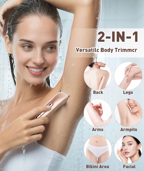 2-in-1 Bikini Trimmer for Women – Dual Head Electric Razor, IPX7 Waterproof, Wet & Dry