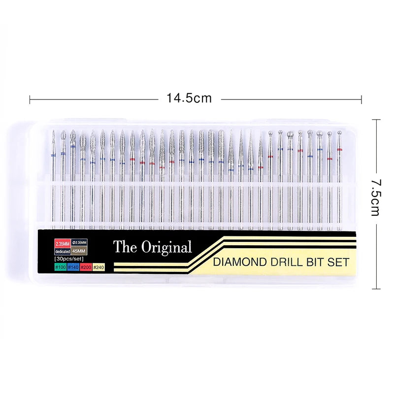30PCS Diamond Nail Drill Bits Set Rotary Electric Nail Drill Machine Milling Cutter Manicure Pedicure Polishing Strong Nail File