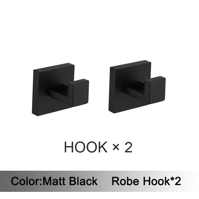 Matt Black Bathroom Hardware Set Kit Accessories Wall Shelf Towel Bar Rack Rail Robe Hanger Toilet Brush Roll Paper Holder Dish