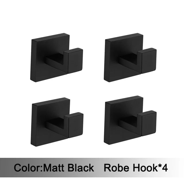 Matt Black Bathroom Hardware Set Kit Accessories Wall Shelf Towel Bar Rack Rail Robe Hanger Toilet Brush Roll Paper Holder Dish