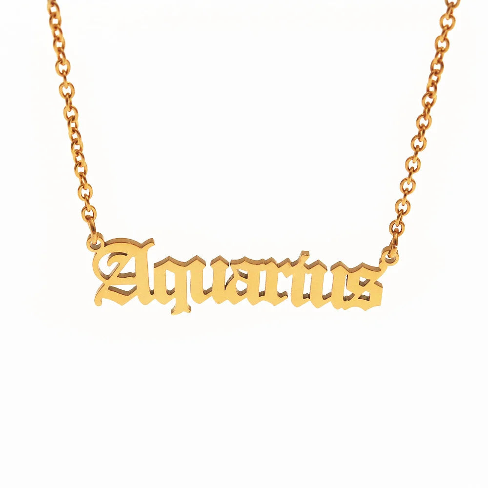 12 Zodiac Letters Pendant Necklace Old English Scorpio Aries Taurus Gemini Cancer Leo Choker Horoscope Signs Necklace Friendship