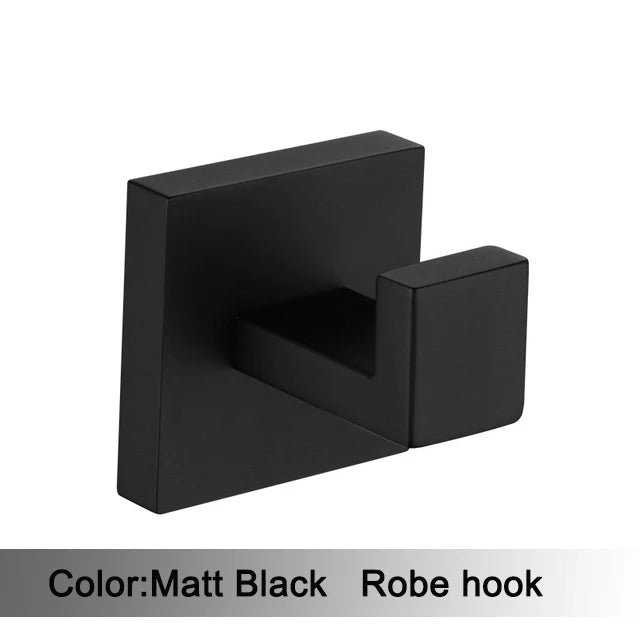 Matt Black Bathroom Hardware Set Kit Accessories Wall Shelf Towel Bar Rack Rail Robe Hanger Toilet Brush Roll Paper Holder Dish