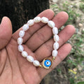 Natural Freshwater Pearl Hamsa Hand Turkish Blue Evil Eye Bracelets Bangle With Cubic Zirconium For Women Charms Jewelry Making