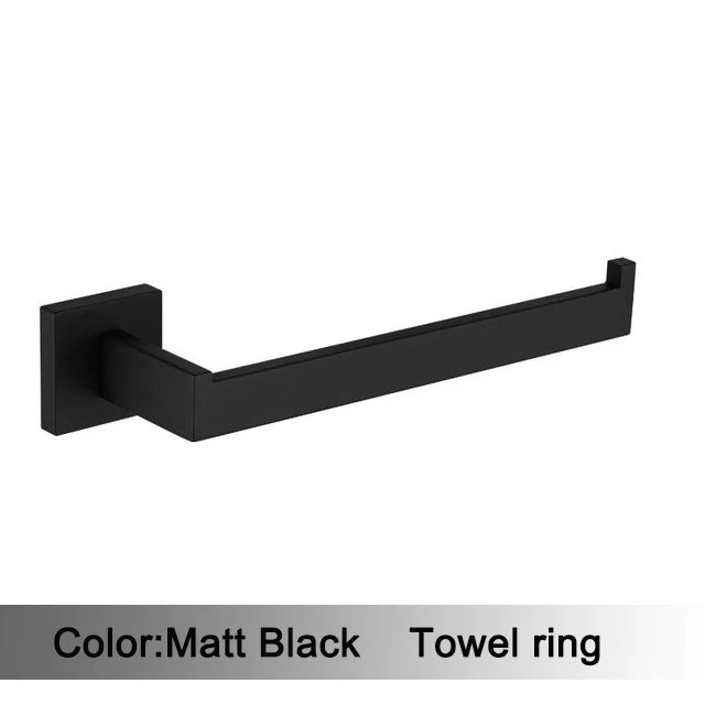Matt Black Bathroom Hardware Set Kit Accessories Wall Shelf Towel Bar Rack Rail Robe Hanger Toilet Brush Roll Paper Holder Dish