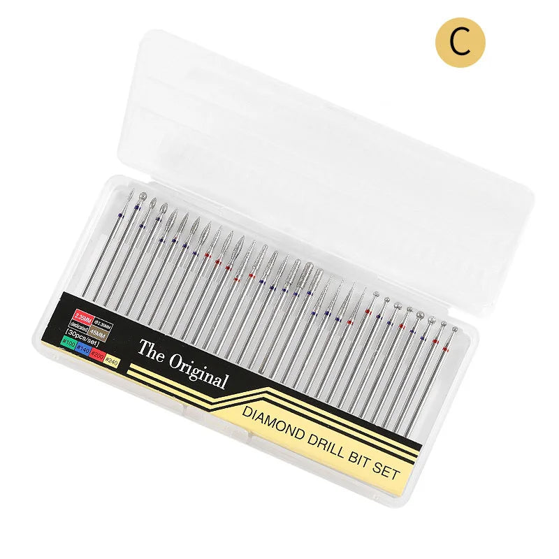 30PCS Diamond Nail Drill Bits Set Rotary Electric Nail Drill Machine Milling Cutter Manicure Pedicure Polishing Strong Nail File