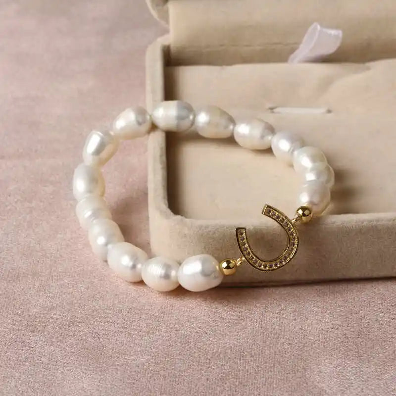 Natural Freshwater Pearl Hamsa Hand Turkish Blue Evil Eye Bracelets Bangle With Cubic Zirconium For Women Charms Jewelry Making
