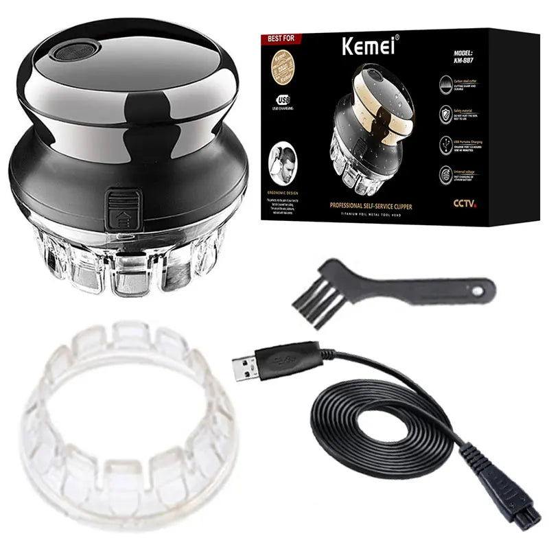 Kemei 887 UFO Rotary Hair Trimmer – Self-Haircut Kit, Washable & Rechargeable for Men