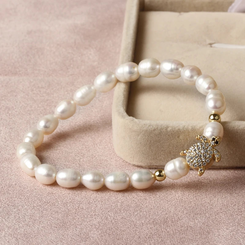 Natural Freshwater Pearl Hamsa Hand Turkish Blue Evil Eye Bracelets Bangle With Cubic Zirconium For Women Charms Jewelry Making