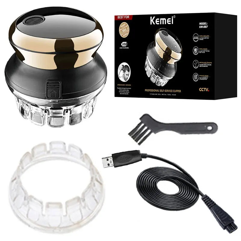 Kemei 887 UFO Rotary Hair Trimmer – Self-Haircut Kit, Washable & Rechargeable for Men