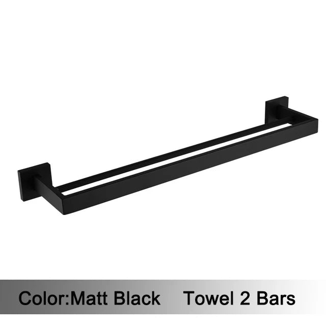 Matt Black Bathroom Hardware Set Kit Accessories Wall Shelf Towel Bar Rack Rail Robe Hanger Toilet Brush Roll Paper Holder Dish