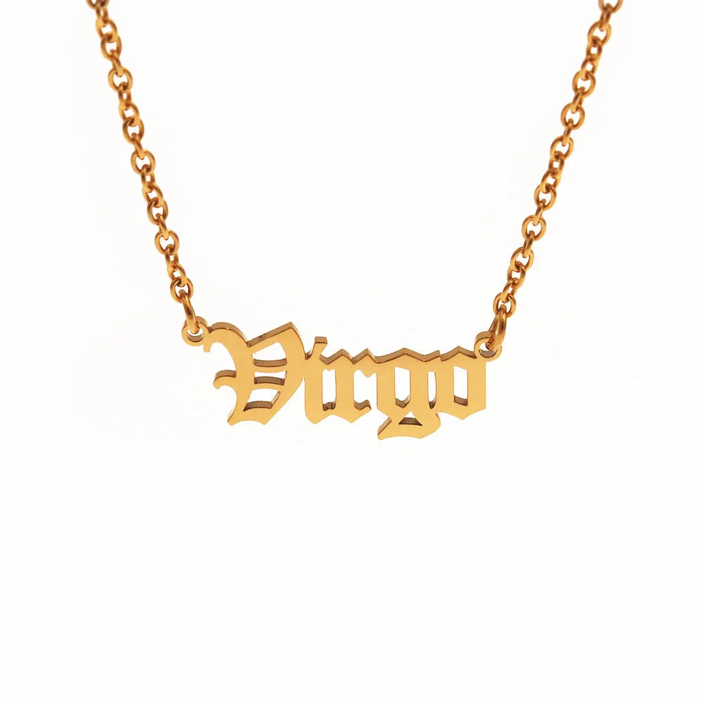 12 Zodiac Letters Pendant Necklace Old English Scorpio Aries Taurus Gemini Cancer Leo Choker Horoscope Signs Necklace Friendship