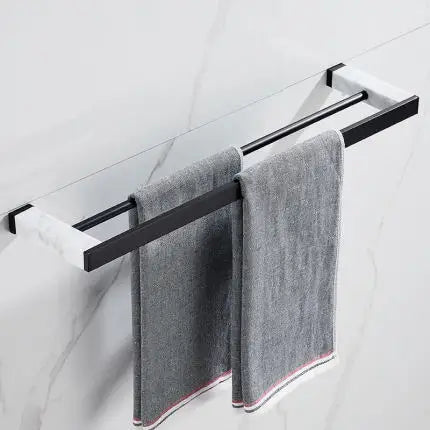 Bathroom Accessories Set Black Bathroom Shelf,Towel Rack,Towel Hanger Paper holder,Toilet Brush Holder Marble & Brass