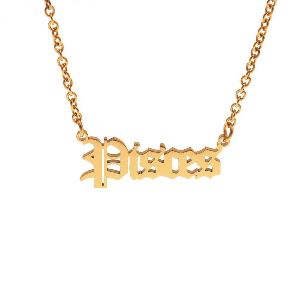 12 Zodiac Letters Pendant Necklace Old English Scorpio Aries Taurus Gemini Cancer Leo Choker Horoscope Signs Necklace Friendship