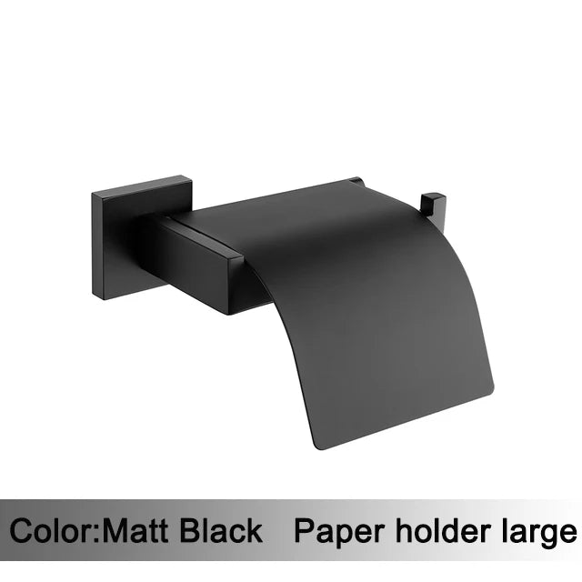 Matt Black Bathroom Hardware Set Kit Accessories Wall Shelf Towel Bar Rack Rail Robe Hanger Toilet Brush Roll Paper Holder Dish