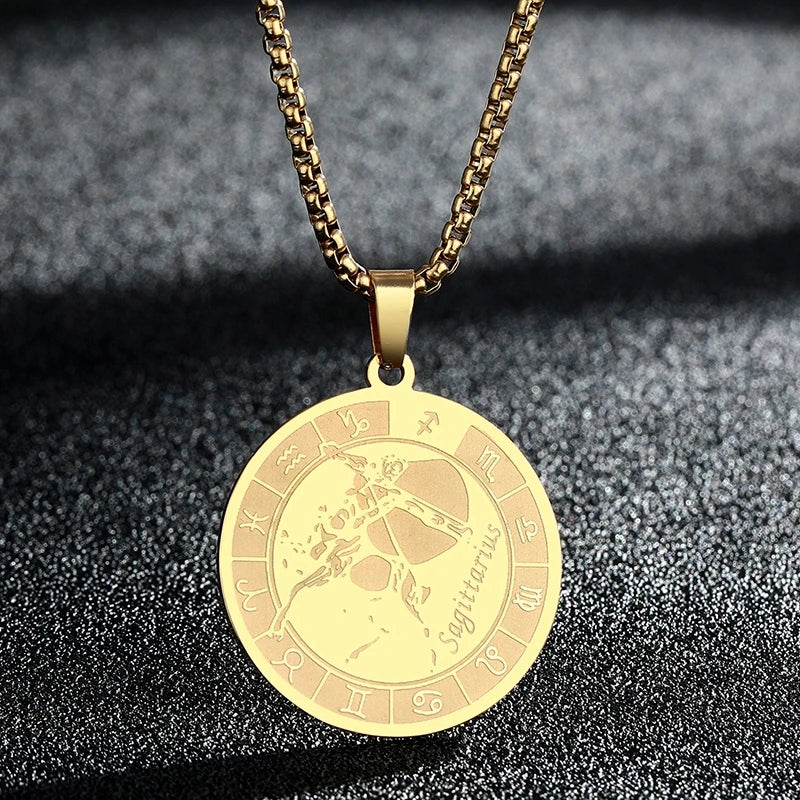 Stainless Steel Zodiac Sign Necklace For Women Men 12 Constellation Libra Symbol Pendant Necklace Amulet Collar