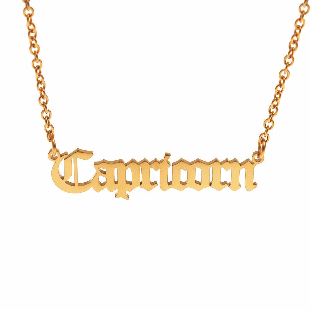 12 Zodiac Letters Pendant Necklace Old English Scorpio Aries Taurus Gemini Cancer Leo Choker Horoscope Signs Necklace Friendship