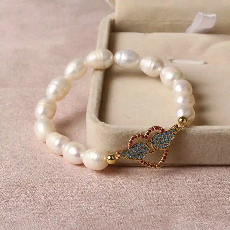 Natural Freshwater Pearl Hamsa Hand Turkish Blue Evil Eye Bracelets Bangle With Cubic Zirconium For Women Charms Jewelry Making