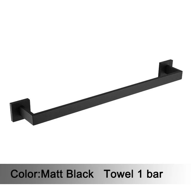 Matt Black Bathroom Hardware Set Kit Accessories Wall Shelf Towel Bar Rack Rail Robe Hanger Toilet Brush Roll Paper Holder Dish