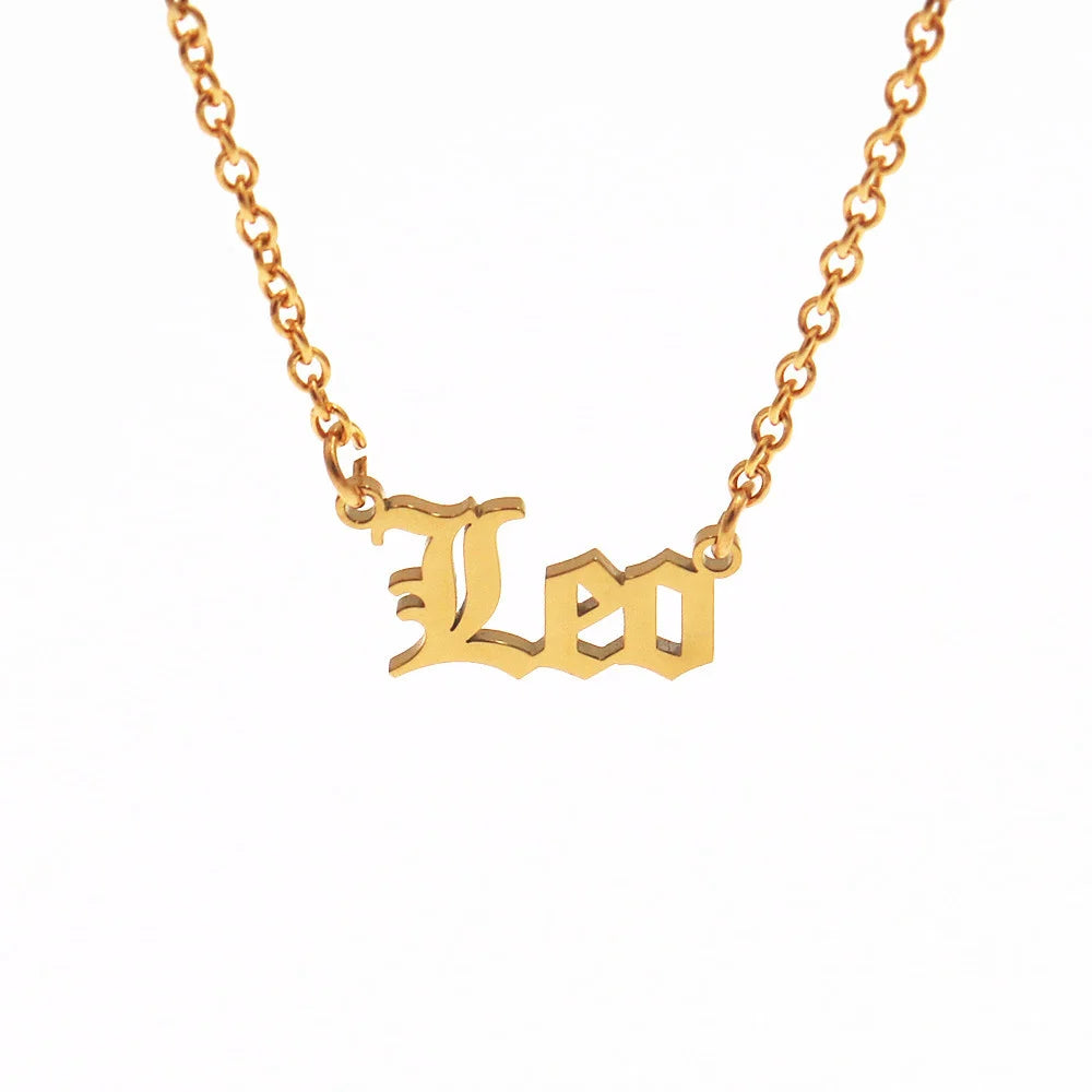 12 Zodiac Letters Pendant Necklace Old English Scorpio Aries Taurus Gemini Cancer Leo Choker Horoscope Signs Necklace Friendship