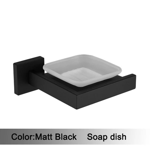 Matt Black Bathroom Hardware Set Kit Accessories Wall Shelf Towel Bar Rack Rail Robe Hanger Toilet Brush Roll Paper Holder Dish