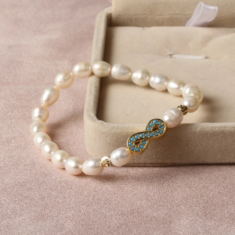 Natural Freshwater Pearl Hamsa Hand Turkish Blue Evil Eye Bracelets Bangle With Cubic Zirconium For Women Charms Jewelry Making