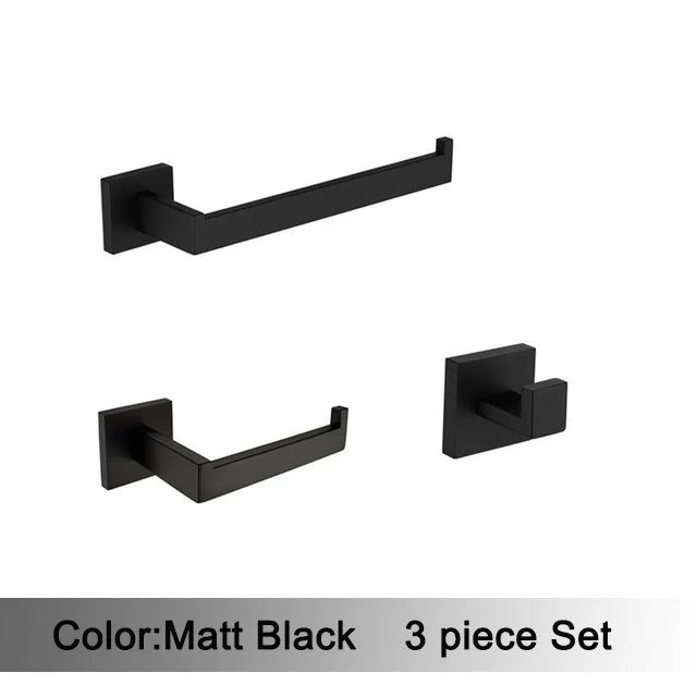 Matt Black Bathroom Hardware Set Kit Accessories Wall Shelf Towel Bar Rack Rail Robe Hanger Toilet Brush Roll Paper Holder Dish