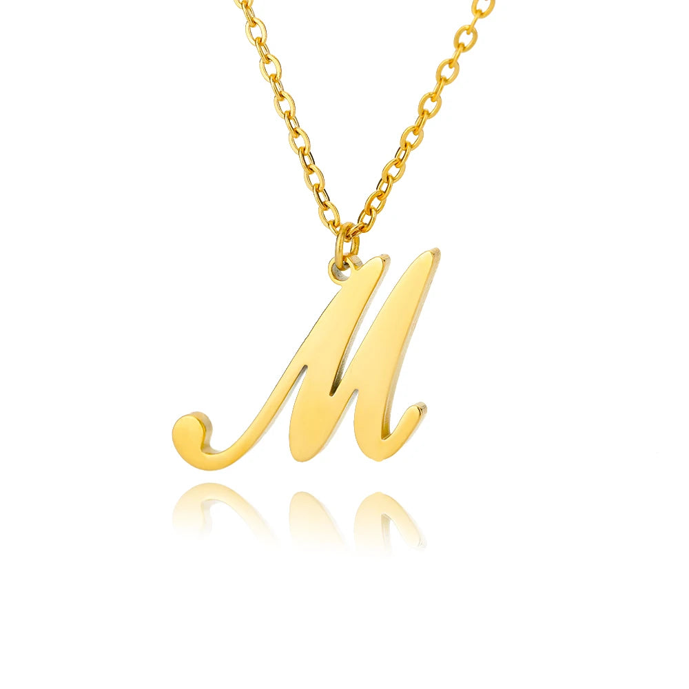 Dainty Initial Letter Necklaces For Women Gold Color Minimalist  Stainless Steel Initial Necklace Femme Wedding Jewelry Gift