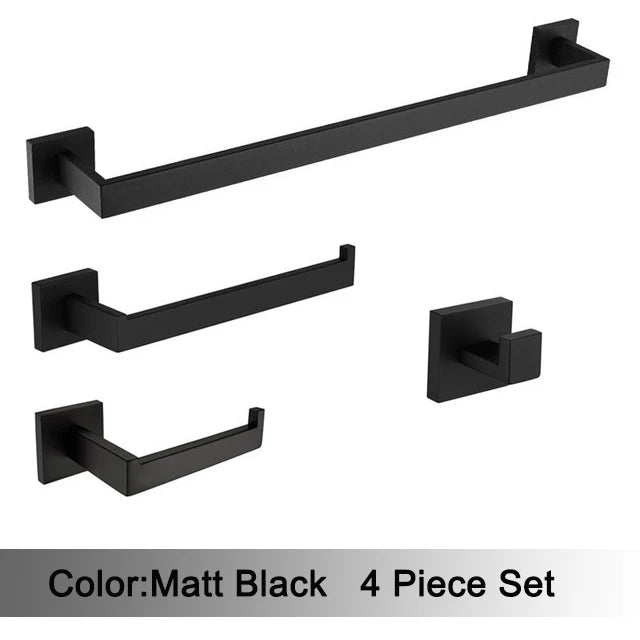 Matt Black Bathroom Hardware Set Kit Accessories Wall Shelf Towel Bar Rack Rail Robe Hanger Toilet Brush Roll Paper Holder Dish