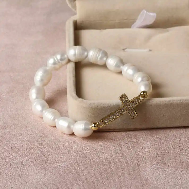Natural Freshwater Pearl Hamsa Hand Turkish Blue Evil Eye Bracelets Bangle With Cubic Zirconium For Women Charms Jewelry Making