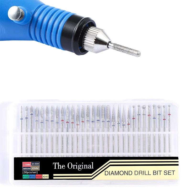 30PCS Diamond Nail Drill Bits Set Rotary Electric Nail Drill Machine Milling Cutter Manicure Pedicure Polishing Strong Nail File