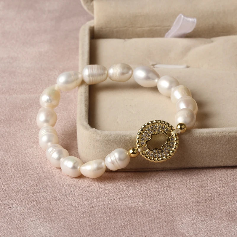 Natural Freshwater Pearl Hamsa Hand Turkish Blue Evil Eye Bracelets Bangle With Cubic Zirconium For Women Charms Jewelry Making