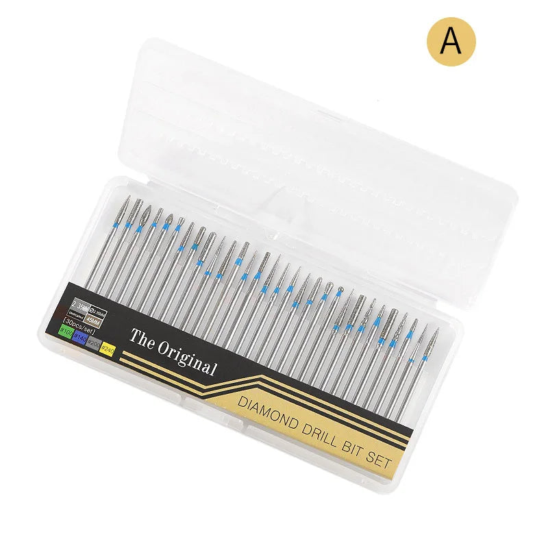 30PCS Diamond Nail Drill Bits Set Rotary Electric Nail Drill Machine Milling Cutter Manicure Pedicure Polishing Strong Nail File