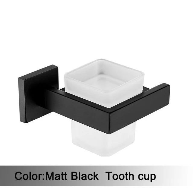 Matt Black Bathroom Hardware Set Kit Accessories Wall Shelf Towel Bar Rack Rail Robe Hanger Toilet Brush Roll Paper Holder Dish