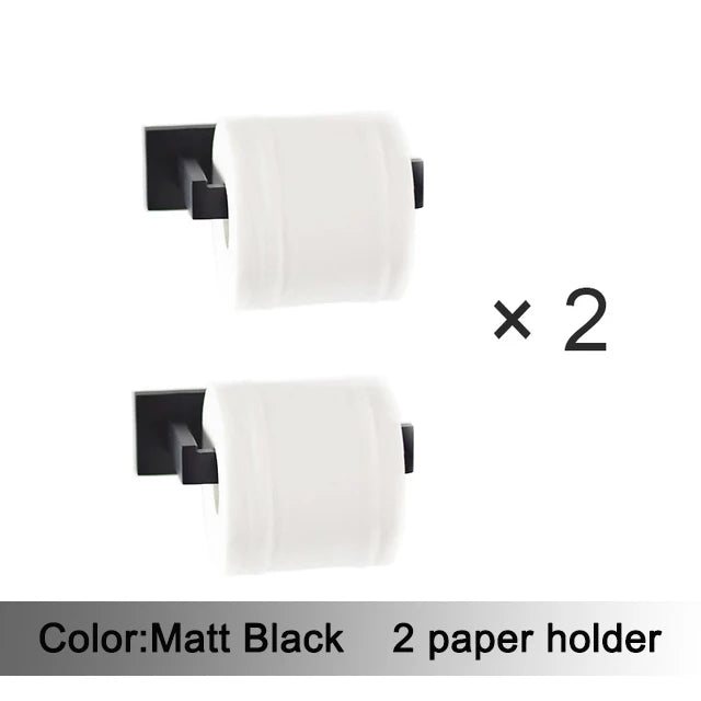 Matt Black Bathroom Hardware Set Kit Accessories Wall Shelf Towel Bar Rack Rail Robe Hanger Toilet Brush Roll Paper Holder Dish